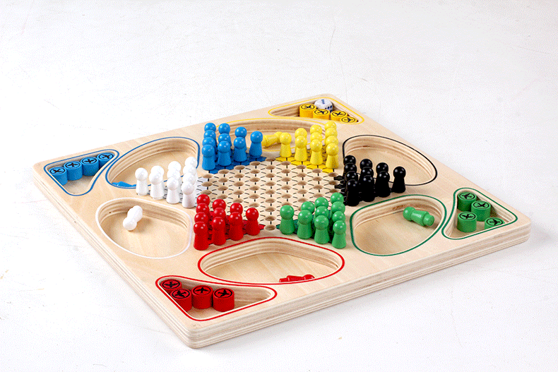 木制跳棋五子棋斗兽棋象棋棋类子桌游戏儿童玩具 二合一棋(跳棋 飞行