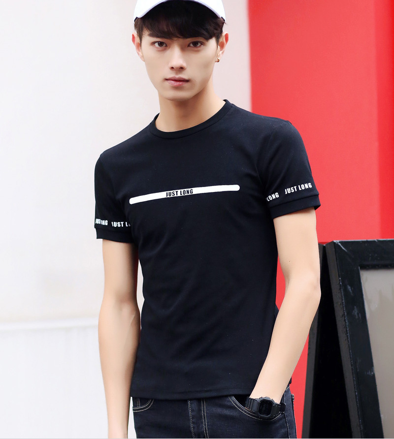 夏季半袖体恤夏天新款半截袖v领男生t血t桖青少年纯白色上衣服潮 黑色