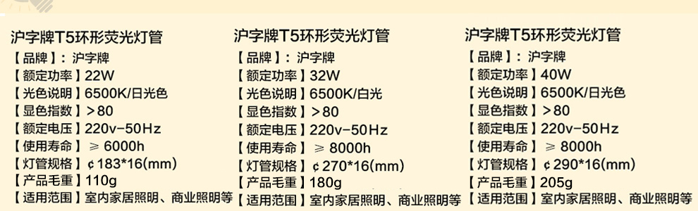 沪字牌三基色灯管T5环形节能灯管白光 T5环形管40W白光