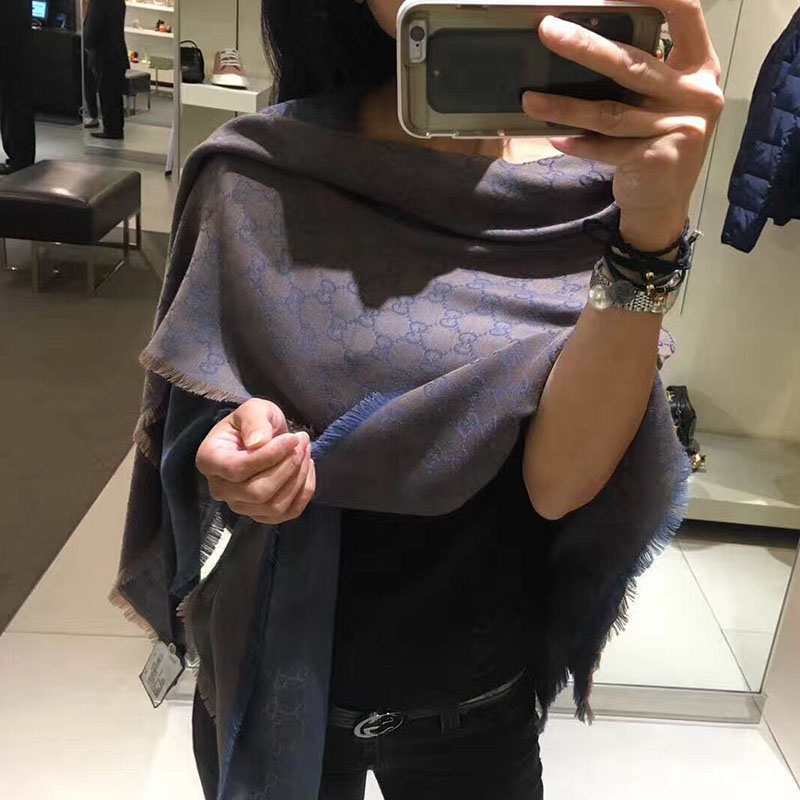 gucci古驰围巾秋冬季披肩流苏双g纹羊毛古奇保暖时尚大号围脖方巾男女