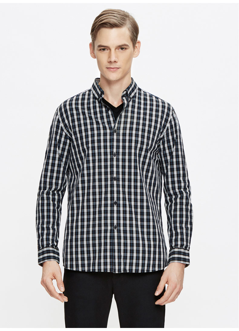 虎豹2017春季衬衫男长袖修身韩版青年纯棉格子衬衣男士休闲衬衫男 格