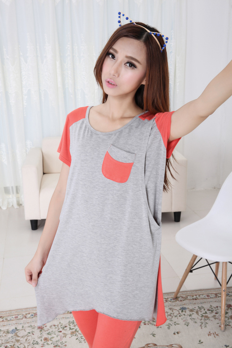 格缇妃.2015夏季短袖哺乳衣套装大码2407 浅绿色 xl