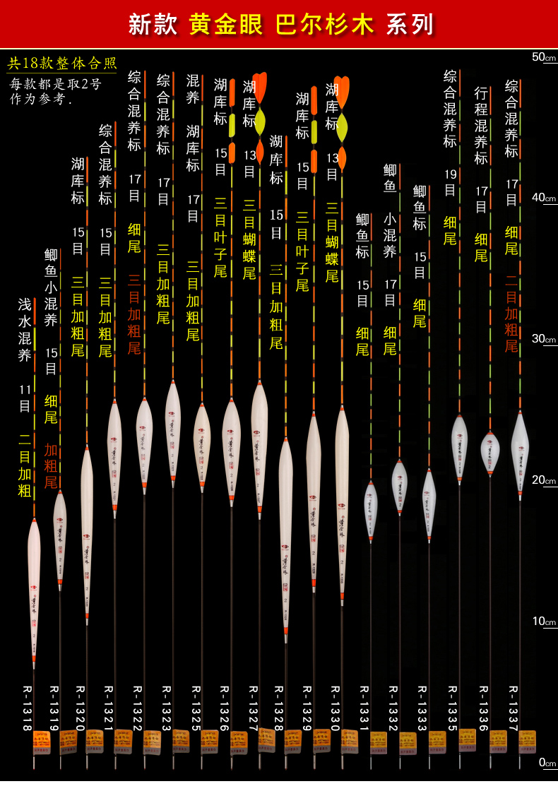 池海黄金眼浮漂巴尔杉木浮标鲫鱼鲤鱼漂加粗尾醒目漂混养漂r1318-r
