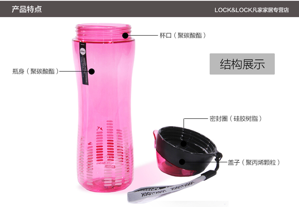
                                        乐扣乐扣（LOCK&LOCK）塑料水杯大容量运动水壶防漏水杯便携塑料水壶车载旅行杯 粉550ml+蓝550ml                