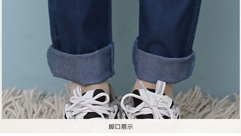 梦昕 初高中学生小直筒牛仔裤女2015春秋装新款少女长裤青少年卡通刺绣裤子 牛仔蓝 L