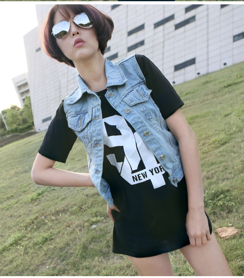 
                                        库蕾哈 牛仔马甲女夏装新款韩版修身磨白单排扣短款无袖背心 女牛仔衫 浅蓝色 XL                