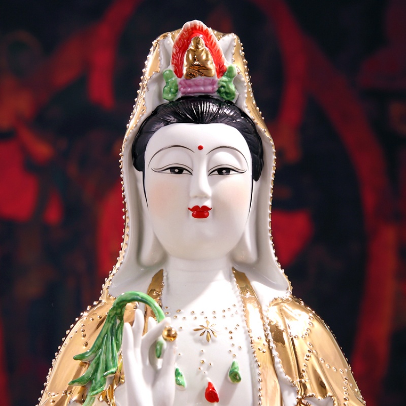 陶瓷坐莲南海观音佛像供奉摆件瓷器金身观世音菩萨像工艺品瓷 20寸