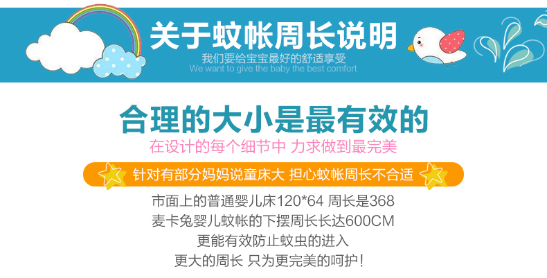 
                                        麦卡兔婴儿床落地带支架宝宝儿童宫廷婴儿蚊帐 夏日星空-白色夹式                