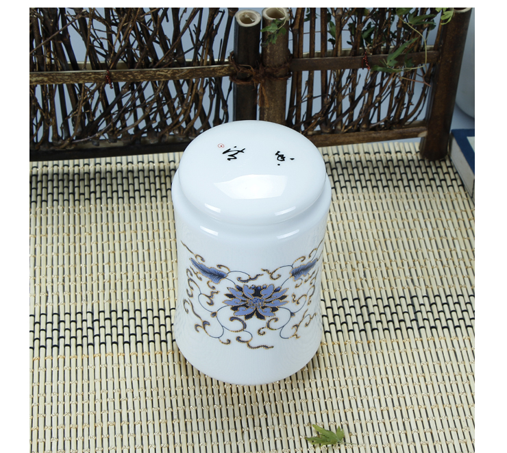 
                                                                                鼎艺 中号白瓷茶叶罐陶瓷密封储茶罐瓷器茶罐茶具配件 小仙芽罐金藤花 中号                