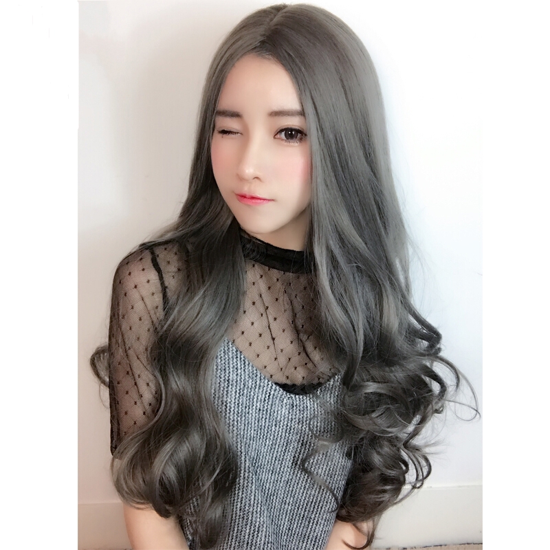 假发女大头皮中分长卷发大波浪亚麻灰假头套