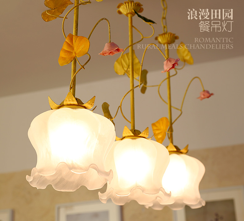 芊朵尚 餐厅灯具餐吊灯饭厅灯饰温馨田园创意楼梯 过道台灯三头小吊灯 桔色
