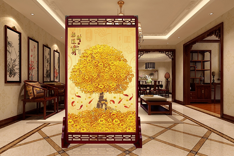 定制皮革座屏 中式书房酒店屏风 玄关办公室摄影客厅隔断双面屏风 上下镂空 180cm宽X180高