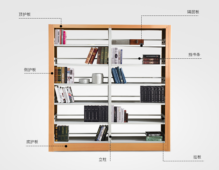 富路达 学校图书馆书架书房家具钢制双面办公图书架书店阅览室书架