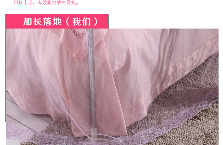 日月潭家纺蚊帐三开门不锈钢落地支架宫廷方顶1.2/1.5/1.8m米床双人 蝶舞-粉红色 25支架2.0m*2.2m