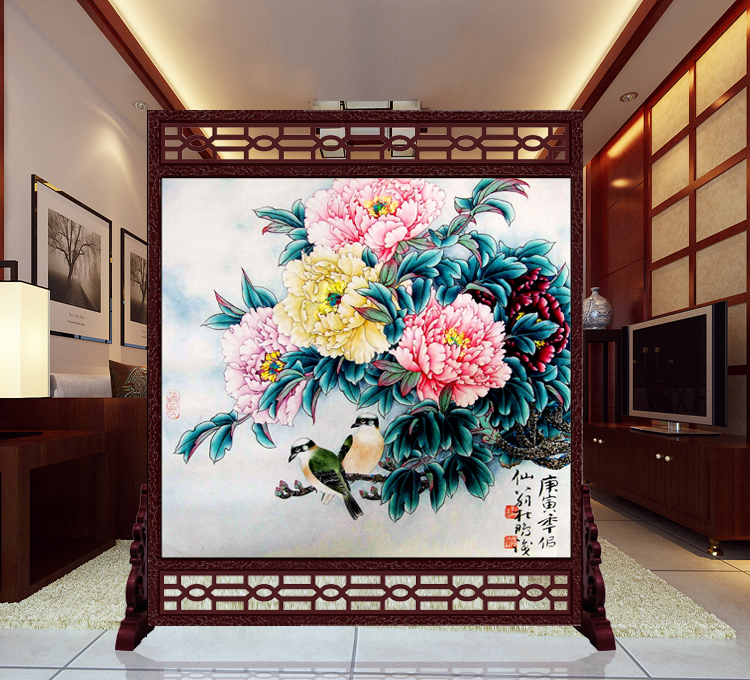 
                                        私人定制中式座屏 书房酒店雕花屏风 办公室客厅玄关隔断双面屏风150x180cm 15-011                
