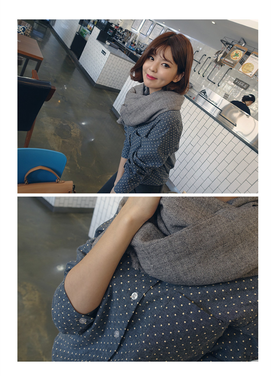 香爱蜜 2015秋季新款韩版修身OL复古波点衬衣女衬衫 深灰色 M