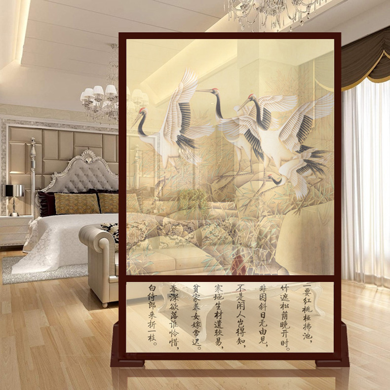 
                                        定制屏风 欧式新中式 客厅办公室摄影隔断 荷鸟清箫 宽150CMX高180CM 不透                