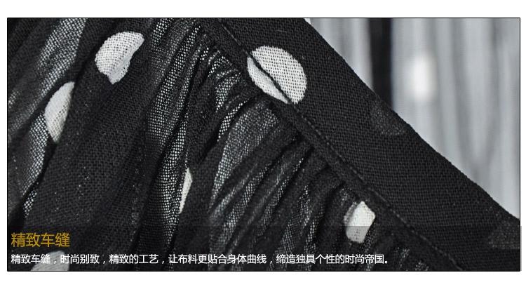 南乌情  2015女蝙蝠衫宽松韩版蝙蝠袖雪纺衫波点上衣 黑色 均码