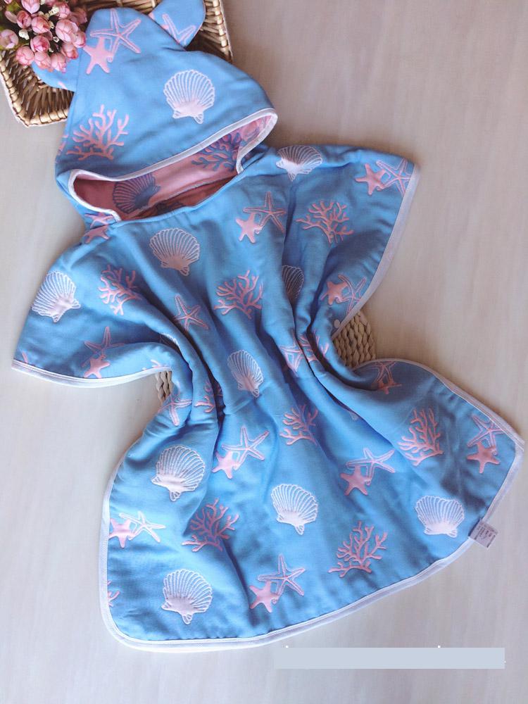 斗篷小童简约戴帽水洗女孩四季休闲连帽浴巾四季吸 六层纱贝壳儿童款