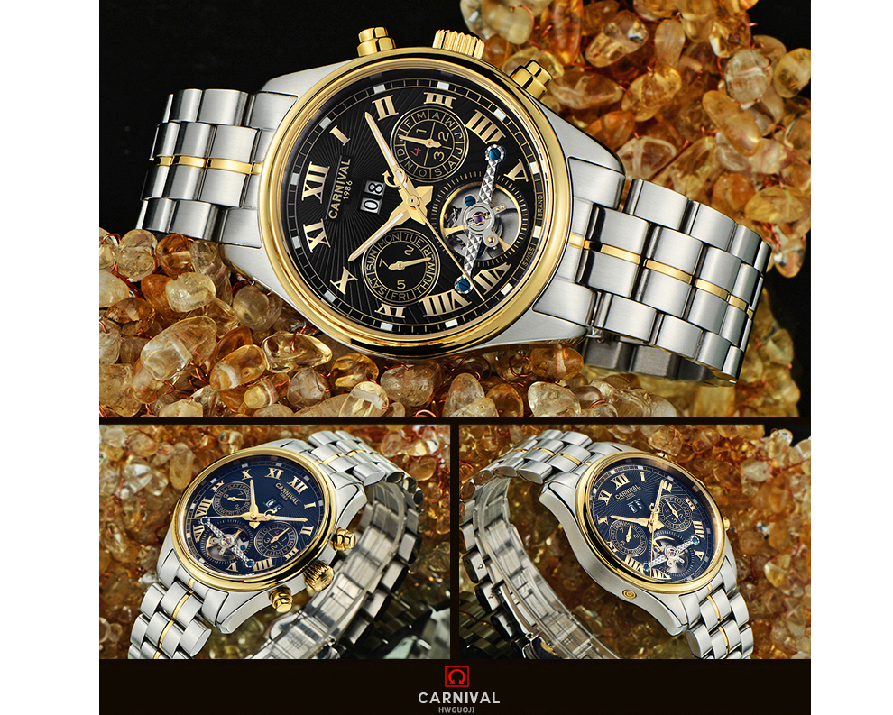 嘉年华(carnival)手表男士机械表 全自动机械手表 男表皮带夜光防水