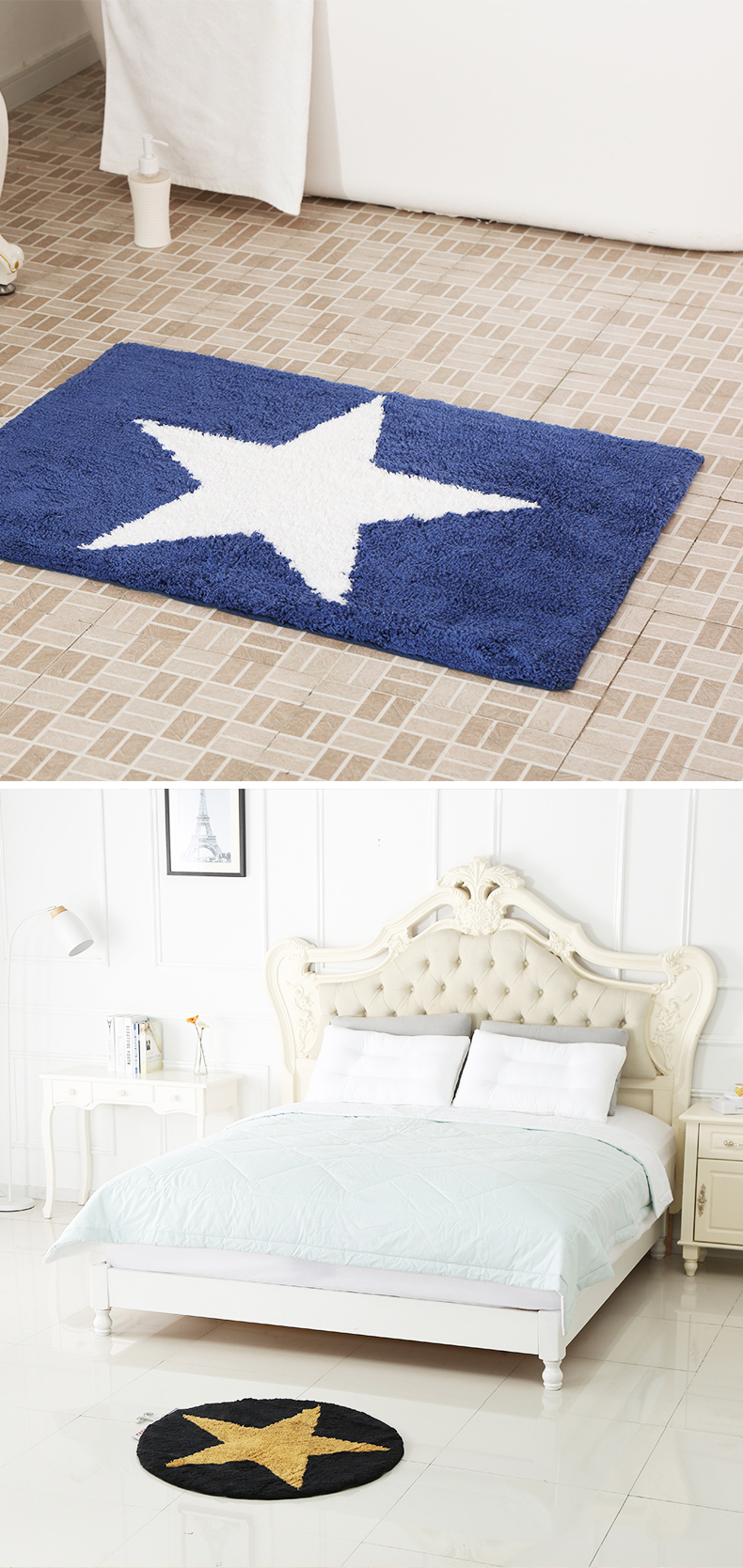 耐磨脚垫厨房垫卫生间进门处门垫玄关客厅脚垫可机洗 蓝底白星60*90cm