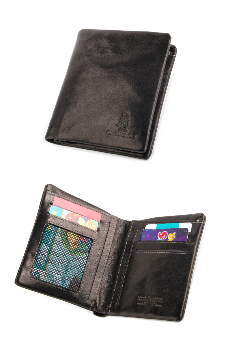 暇步士(hush puppies)钱包男士真皮二折钱包 休闲商务牛皮票夹卡包