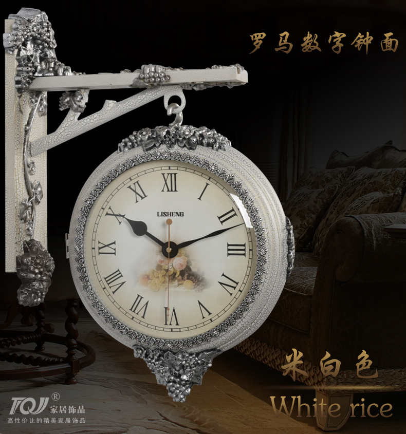 
                                        丽盛（LISHENG）欧式双面挂钟挂表客厅两面钟美式复古挂表田园静音时钟表8116 棕色                