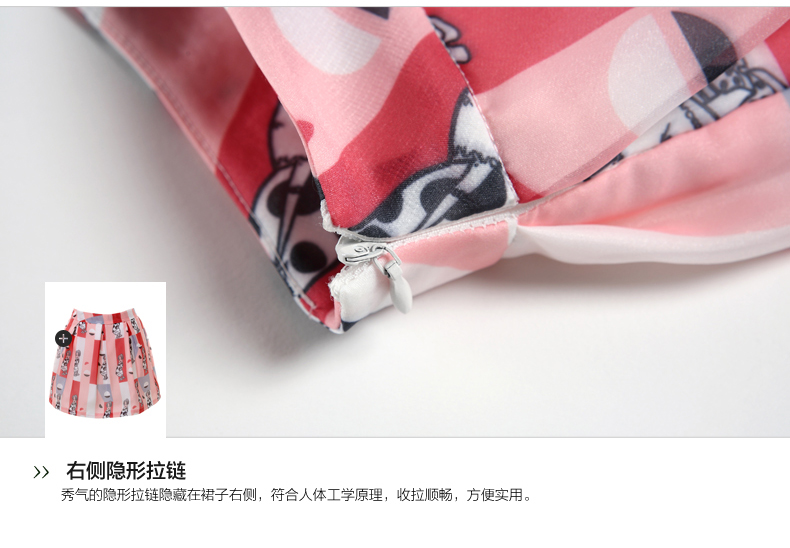 
                                        欧昵雪2015夏装新款欧洲站时尚卡通印花百褶短裙雪纺印花半身裙女 花色 L                