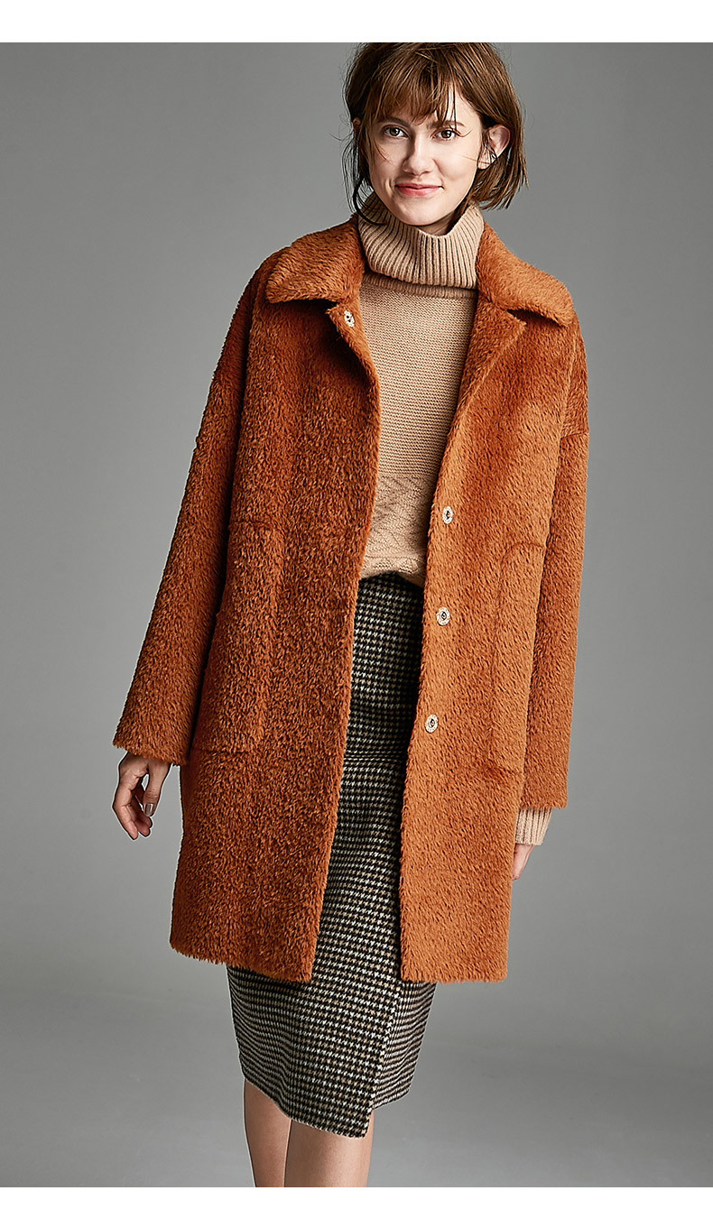 欧黎蔓焦糖色大衣女中长款双面羊绒加厚2017新款苏力羊驼绒大衣女