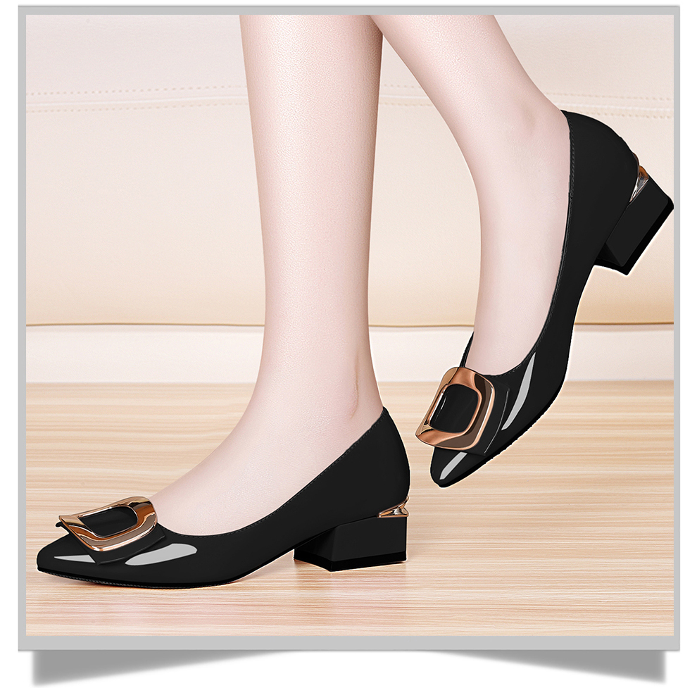 千娇蝶单鞋女低跟浅口尖头皮鞋女通勤职业工作2017夏季新款方扣女鞋