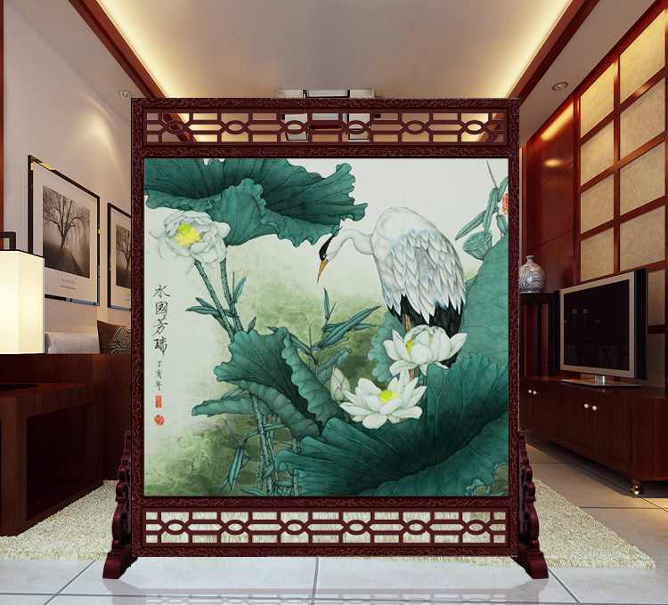 
                                        私人定制中式座屏 书房酒店雕花屏风 办公室客厅玄关隔断双面屏风150x180cm 15-011                