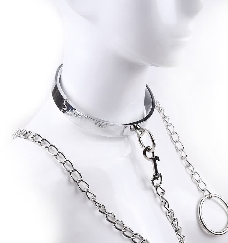 桃色缘 惩戒刑罚不锈钢束缚颈套金属乳夹带链项圈 sm情趣用品男女用