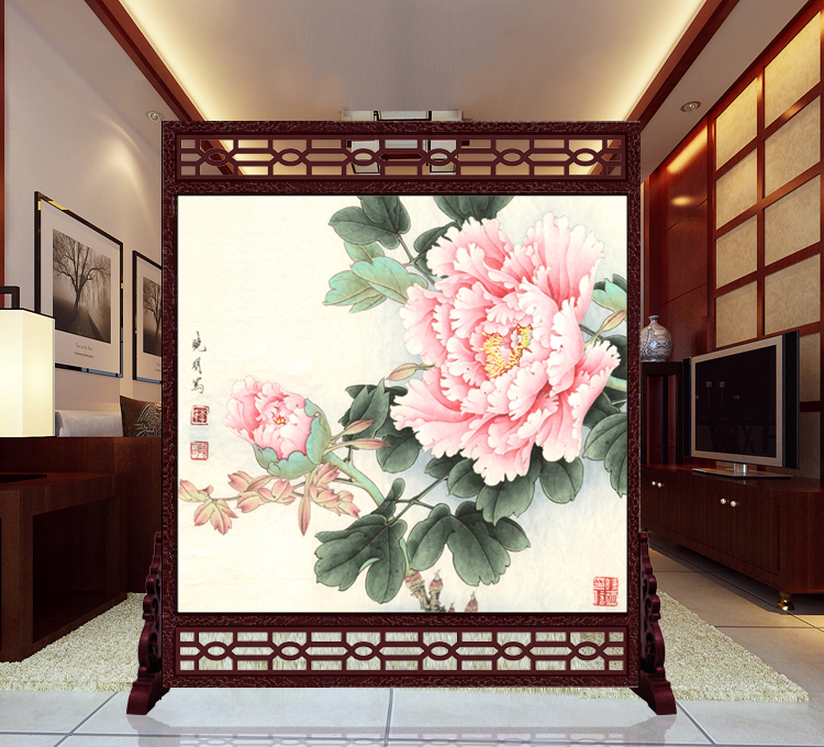 
                                        私人定制中式座屏 书房酒店雕花屏风 办公室客厅玄关隔断双面屏风150x180cm 15-011                