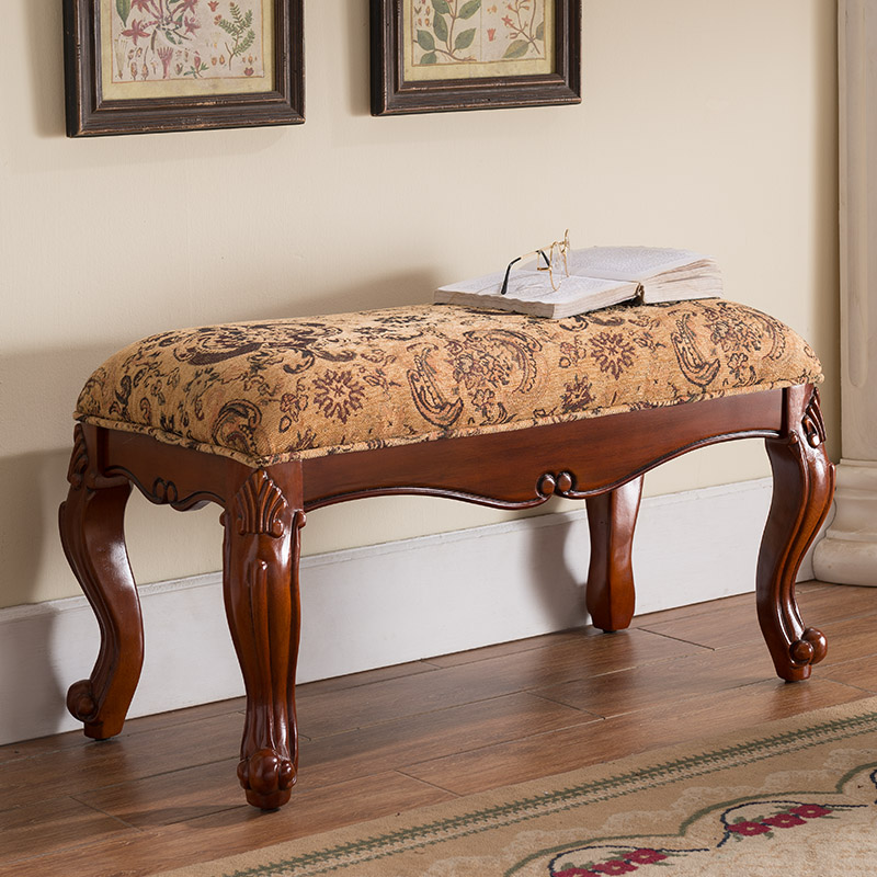 美式木换鞋凳真皮梳妆凳欧式穿鞋凳客厅沙发凳子储物凳鞋架 0.8米布艺