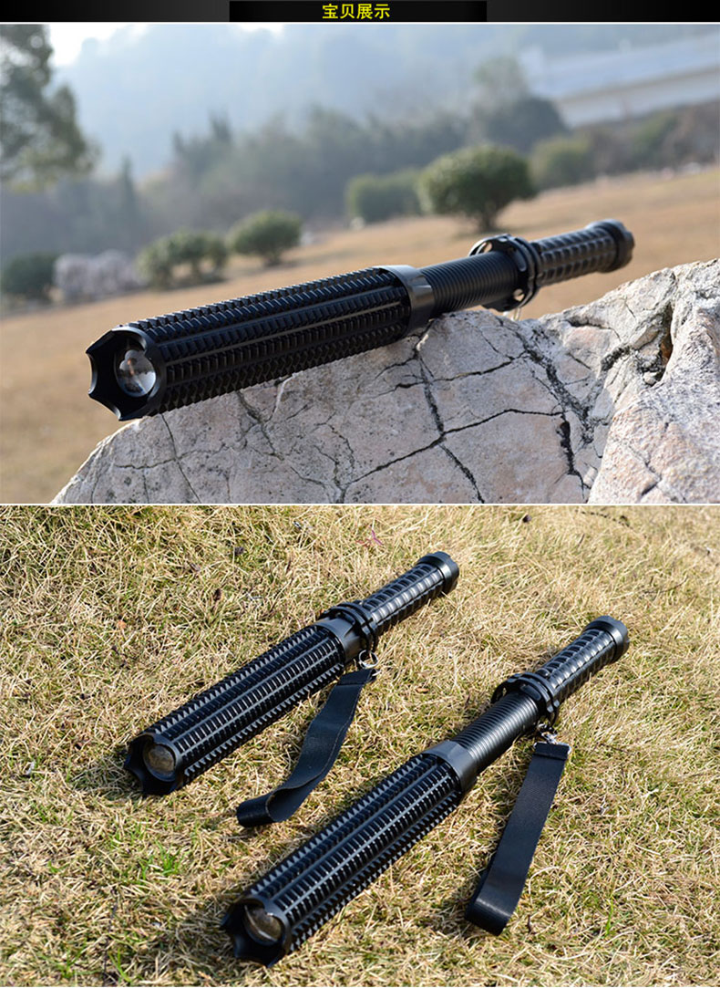 paisen充电强光手电筒l2防狼防身器材r2保安巡逻防爆狼牙棒 r2 led一