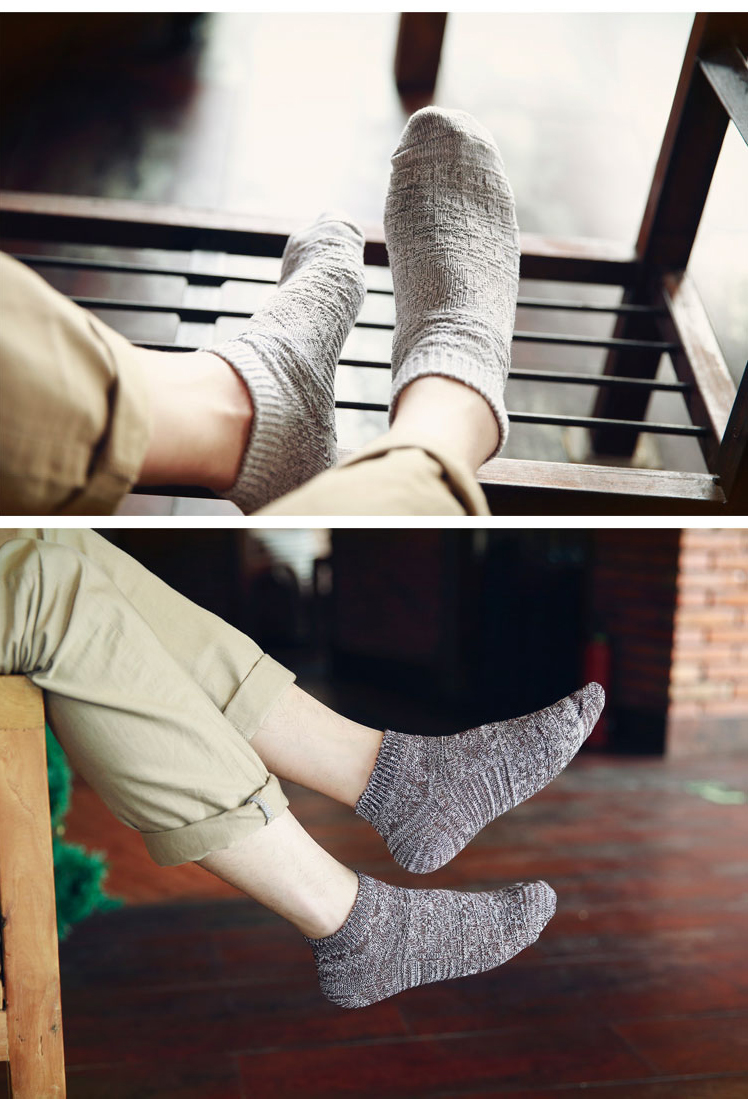 帛晔复古男袜夏季男船袜粗线针织男生袜短袜男船袜棉线袜个性低帮复古