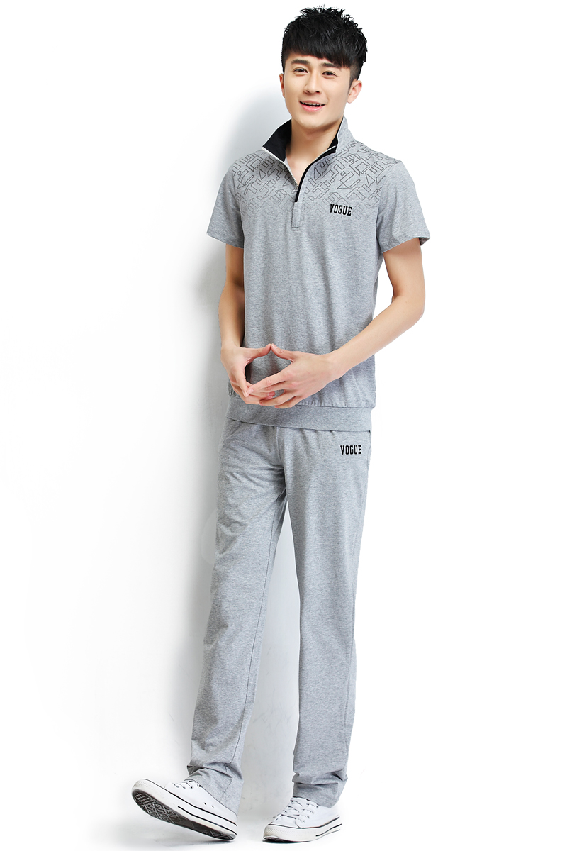 美衣可 男套装夏装2015韩版男士运动套装休闲装潮男立领t恤短袖运动
