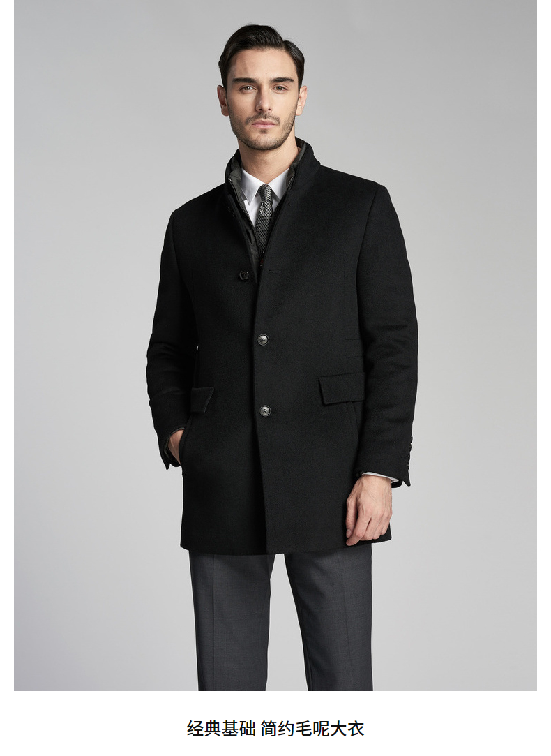 劲霸男装2017秋冬商务立领合身毛呢大衣男加厚青年外套男|bfwv4328