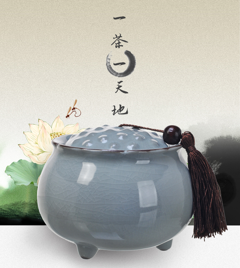 
                                        乐陶苑 哥窑茶叶罐陶瓷大号茶叶罐包装盒普洱茶醒茶叶罐无纺布密封茶叶桶特价 莲生罐.高风亮节(青)                