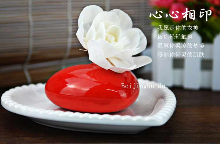 包邮无火香薰 香薰精油套装 心心相印红色陶瓷无火香薰精油套装 古龙