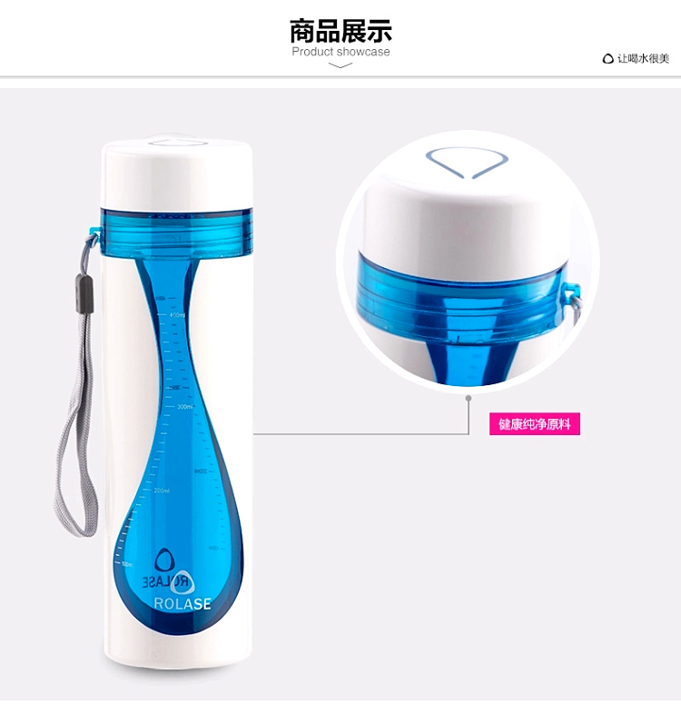 劳乐仕 男女士商务便携随手杯 耐摔塑料运动泡茶水杯 海洋蓝500ml