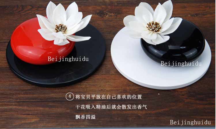 包邮 家居装饰无火香薰精油 缘定三生红色黑色陶瓷熏香套装 黑色-檀香