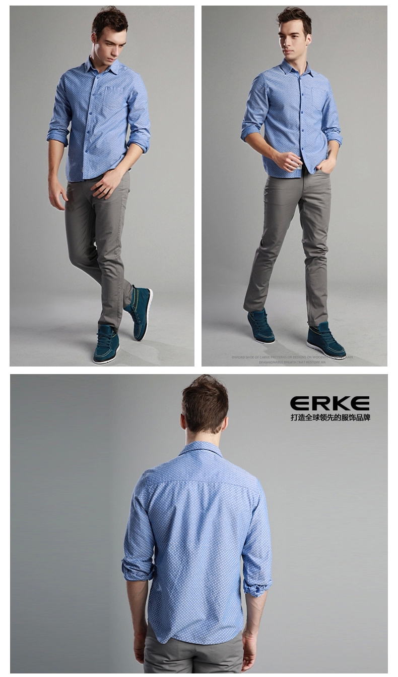 鸿星尔克erke波点百搭衬衫男潮流长袖衬衫11214105352 宝石蓝 xxxxl