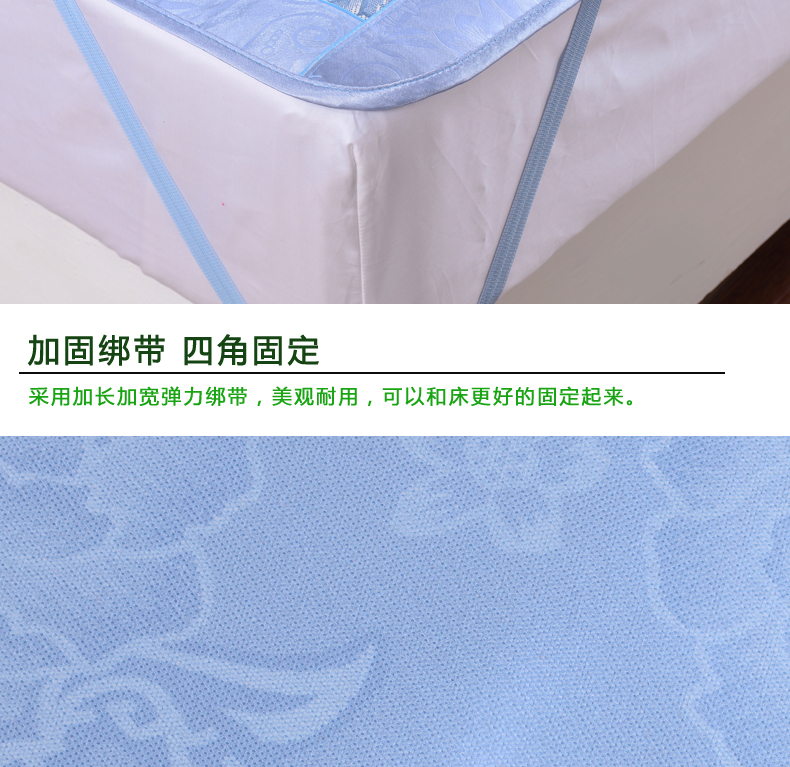 唯鹭折叠冰丝席三件套凉席空调席双人席子1.8*2.2床 牡丹盛世-绿 180*200cm三件套