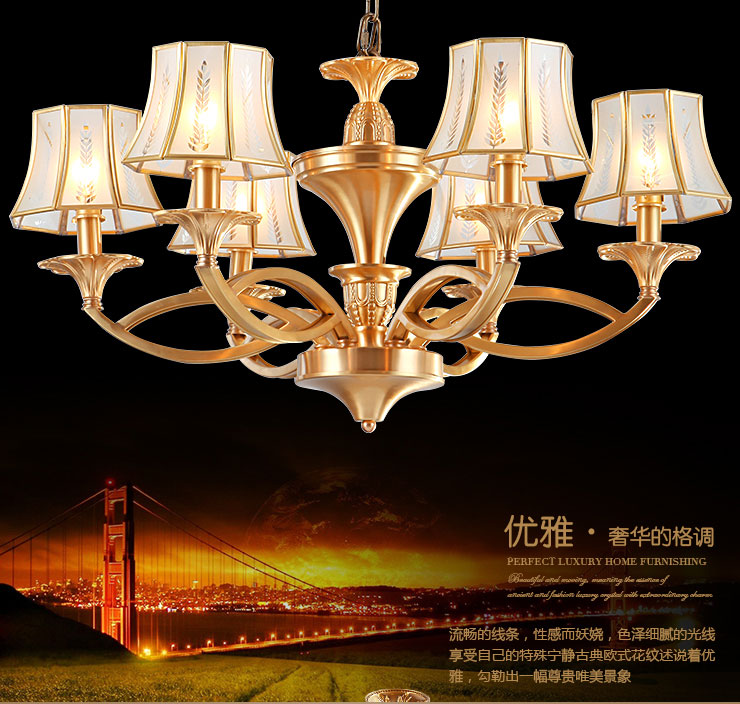 蒙特丽 客餐厅卧室吊灯TT99 美式乡村全铜灯具(B) 3头(66*40)cm