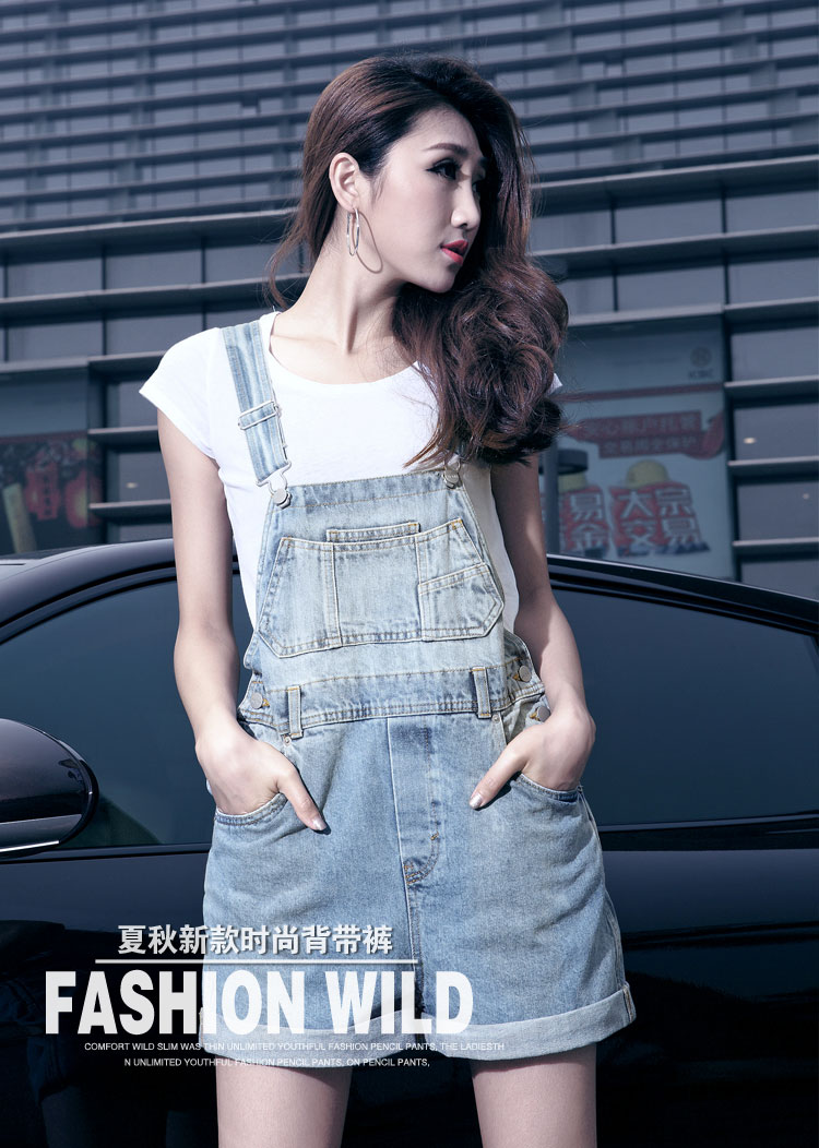 库蕾哈 春夏新款时尚牛仔背带裤女韩版女式连体裤 夏装牛仔短裤女款 浅蓝色 S