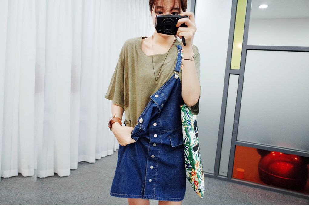 新款百搭牛仔裙 女牛仔背带裙牛仔连衣桾牛仔吊带短裙9366 蓝色 M
