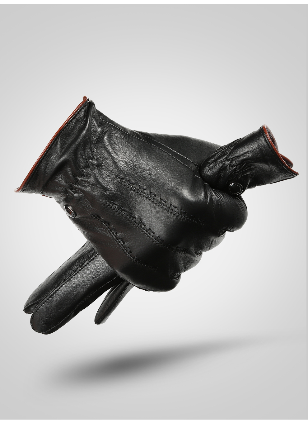 男真皮羊皮冬季可触屏羊皮手套骑车防寒保暖加绒手套 款式一羊-皮加绒