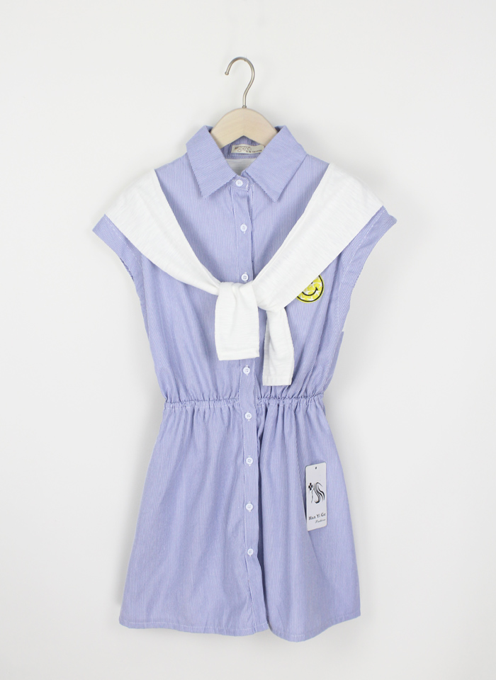 2015学院风时尚笑脸条纹假两件套衬衣裙减龄连衣裙女8281 浅蓝色 m