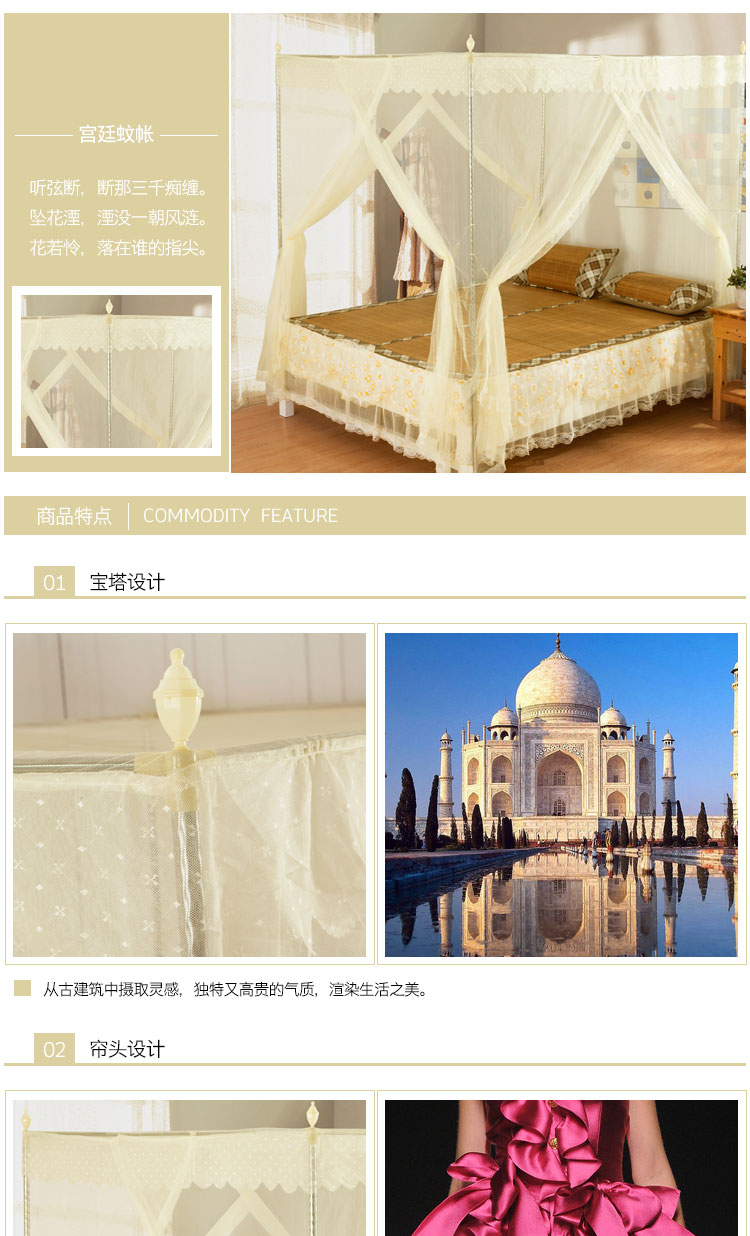 豪悦家纺 蚊帐三开门方顶落地蚊帐 双人单人床 033 白色 150*200cm螺纹管22号